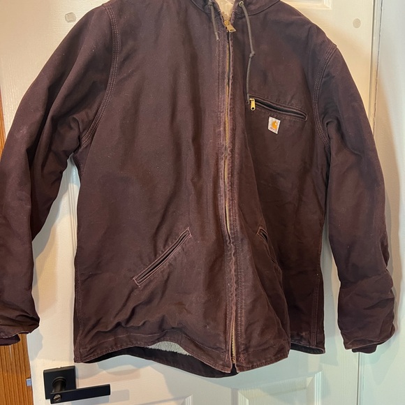 Vintage Carhartt Jacket Womens 2XL Purple Canvas Sherpa WJ141 Hooded Detroit - Picture 12 of 13